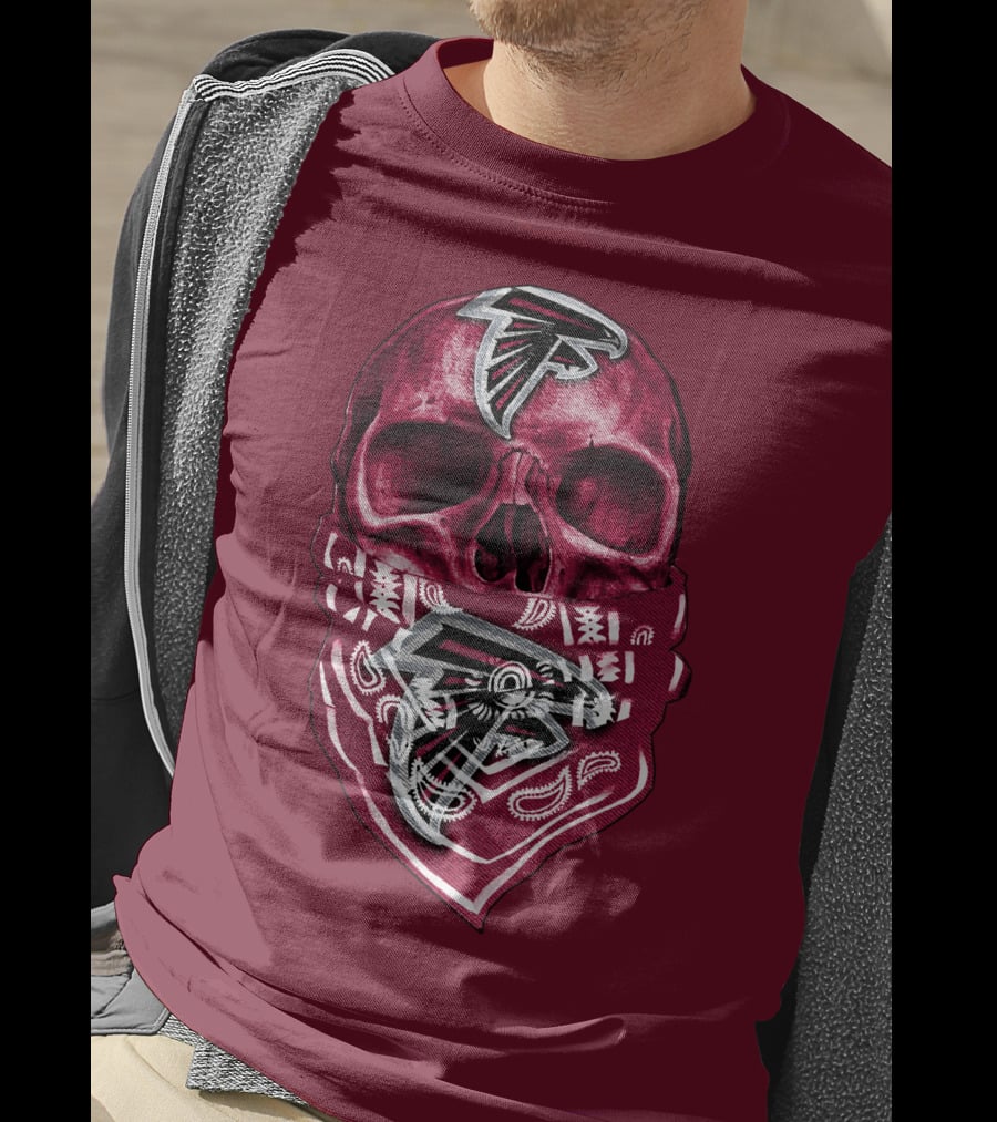 Skull With Atlanta Falcons Logos And Bandana T-Shirt