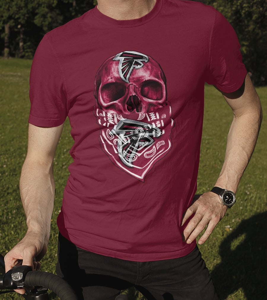 Skull With Atlanta Falcons Logos And Bandana T-Shirt