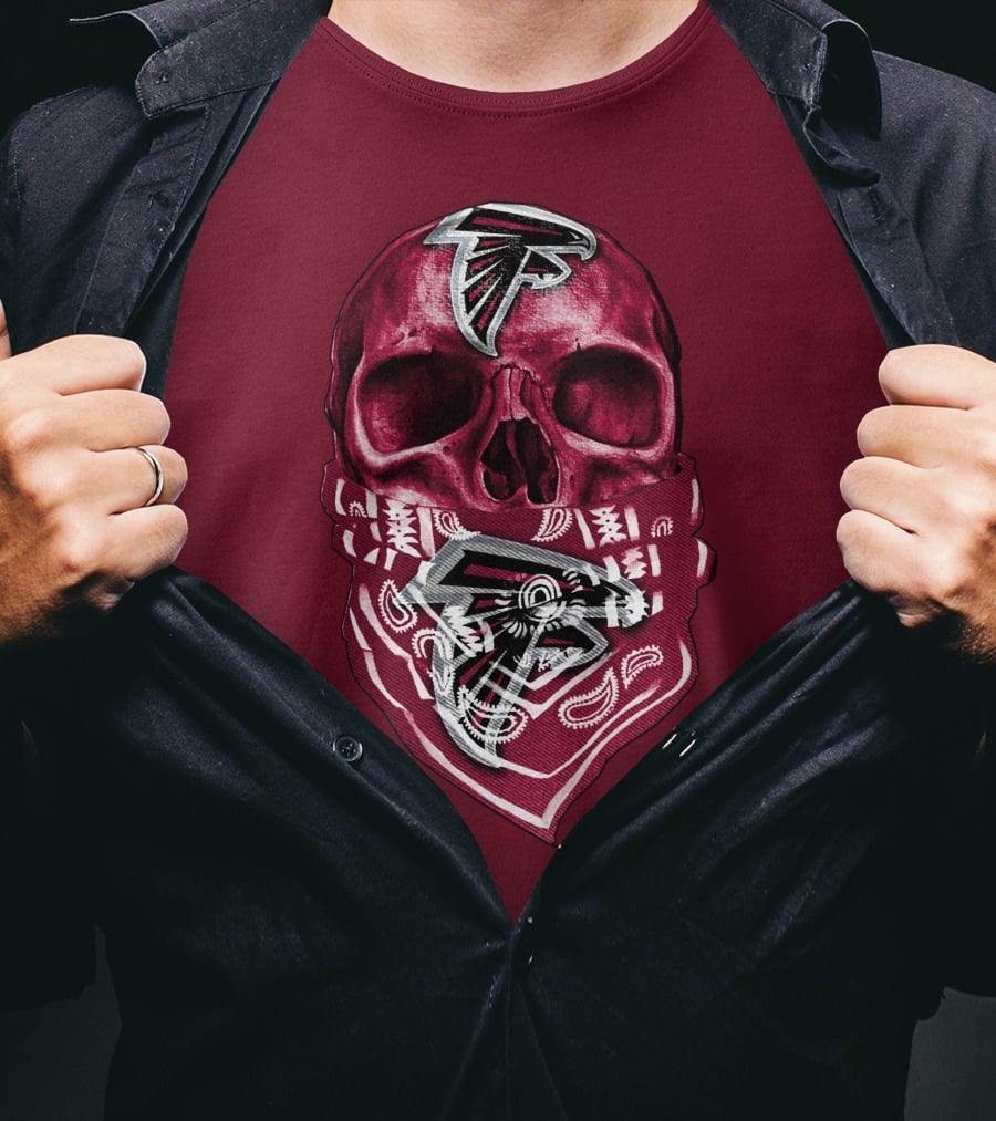 Skull With Atlanta Falcons Logos And Bandana T-Shirt