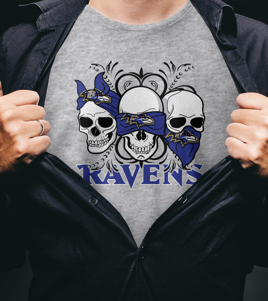 Ravens Three Skulls Bandana Baltimore Ravens T-Shirt