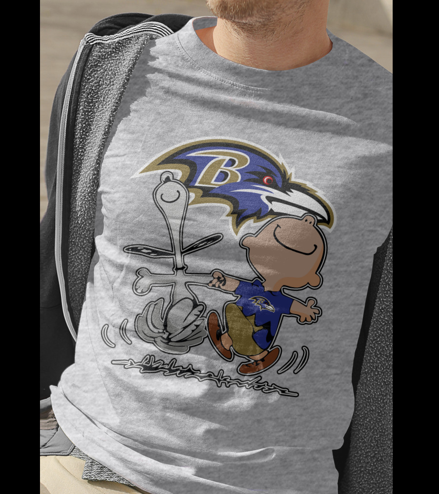 Baltimore Ravens Snoopy Dance With Logo And Characters T-Shirt