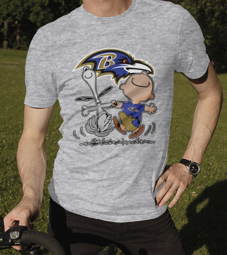Baltimore Ravens Snoopy Dance With Logo And Characters T-Shirt