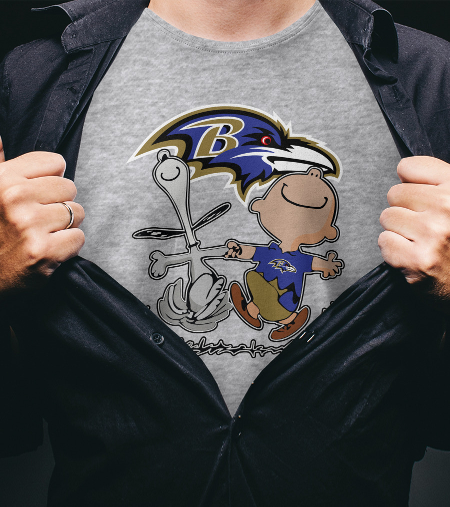 Baltimore Ravens Snoopy Dance With Logo And Characters T-Shirt