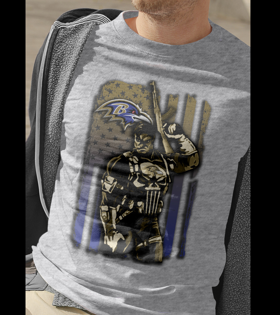 Baltimore Ravens Punisher Soldier Usa Flag T-Shirt