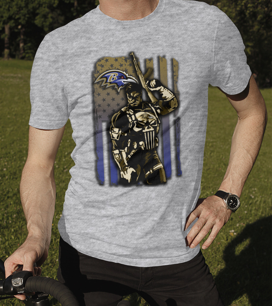 Baltimore Ravens Punisher Soldier Usa Flag T-Shirt