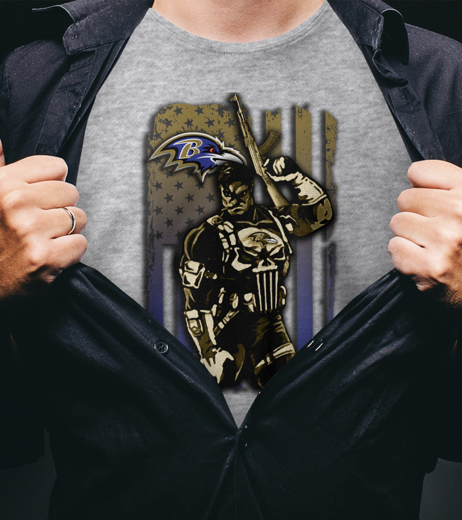 Baltimore Ravens Punisher Soldier Usa Flag T-Shirt