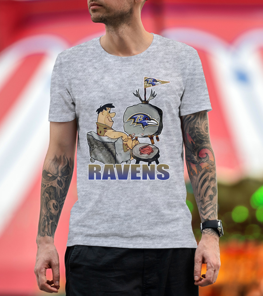 Baltimore Ravens Cartoon Character Watching Tv With Team T-Shirt