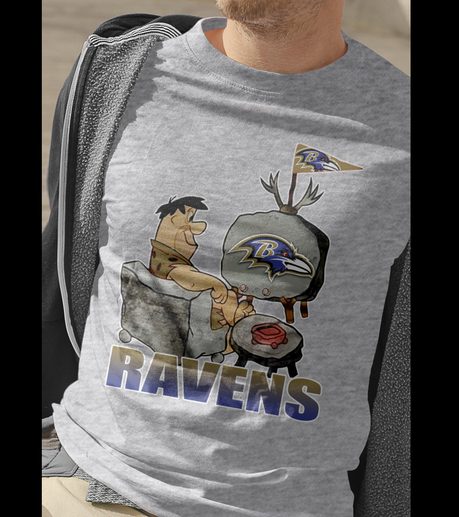 Baltimore Ravens Cartoon Character Watching Tv With Team T-Shirt