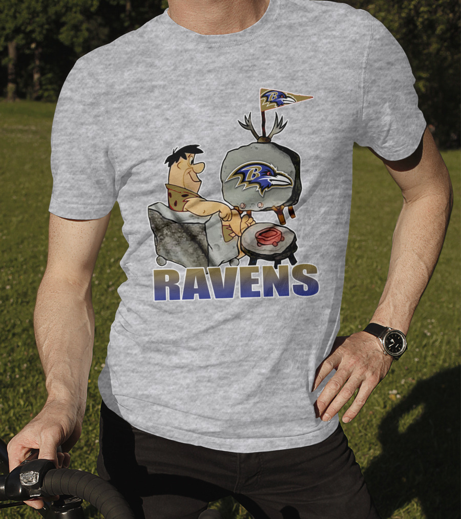 Baltimore Ravens Cartoon Character Watching Tv With Team T-Shirt