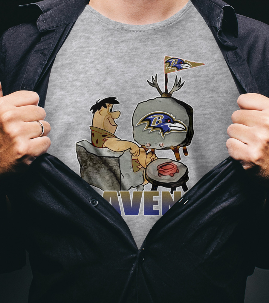 Baltimore Ravens Cartoon Character Watching Tv With Team T-Shirt