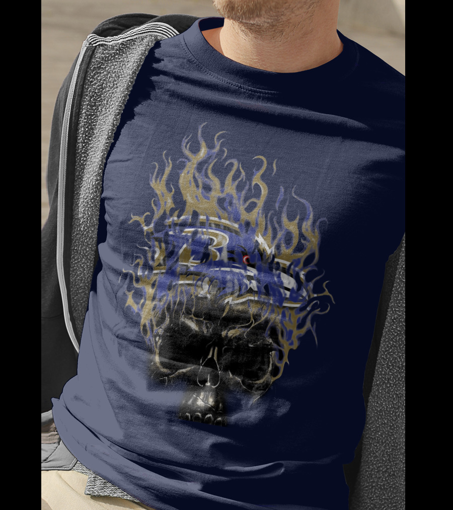 Baltimore Ravens Flaming Skull Logo T-Shirt