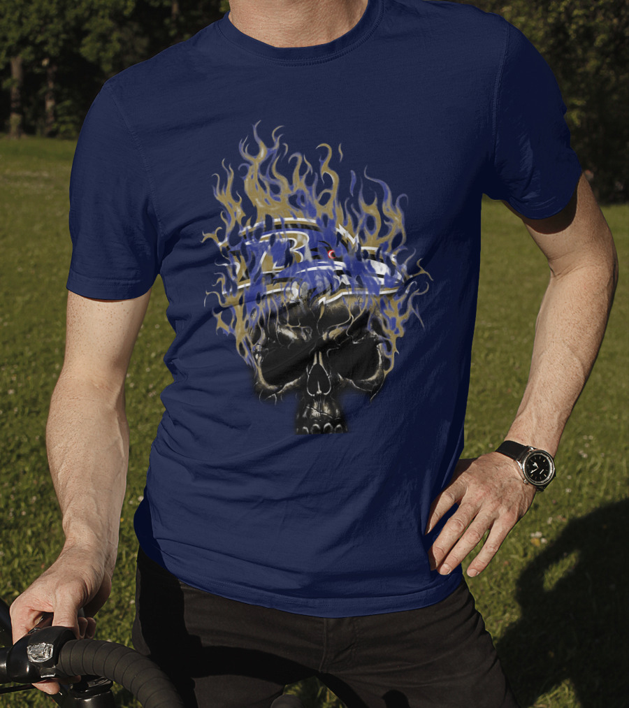 Baltimore Ravens Flaming Skull Logo T-Shirt
