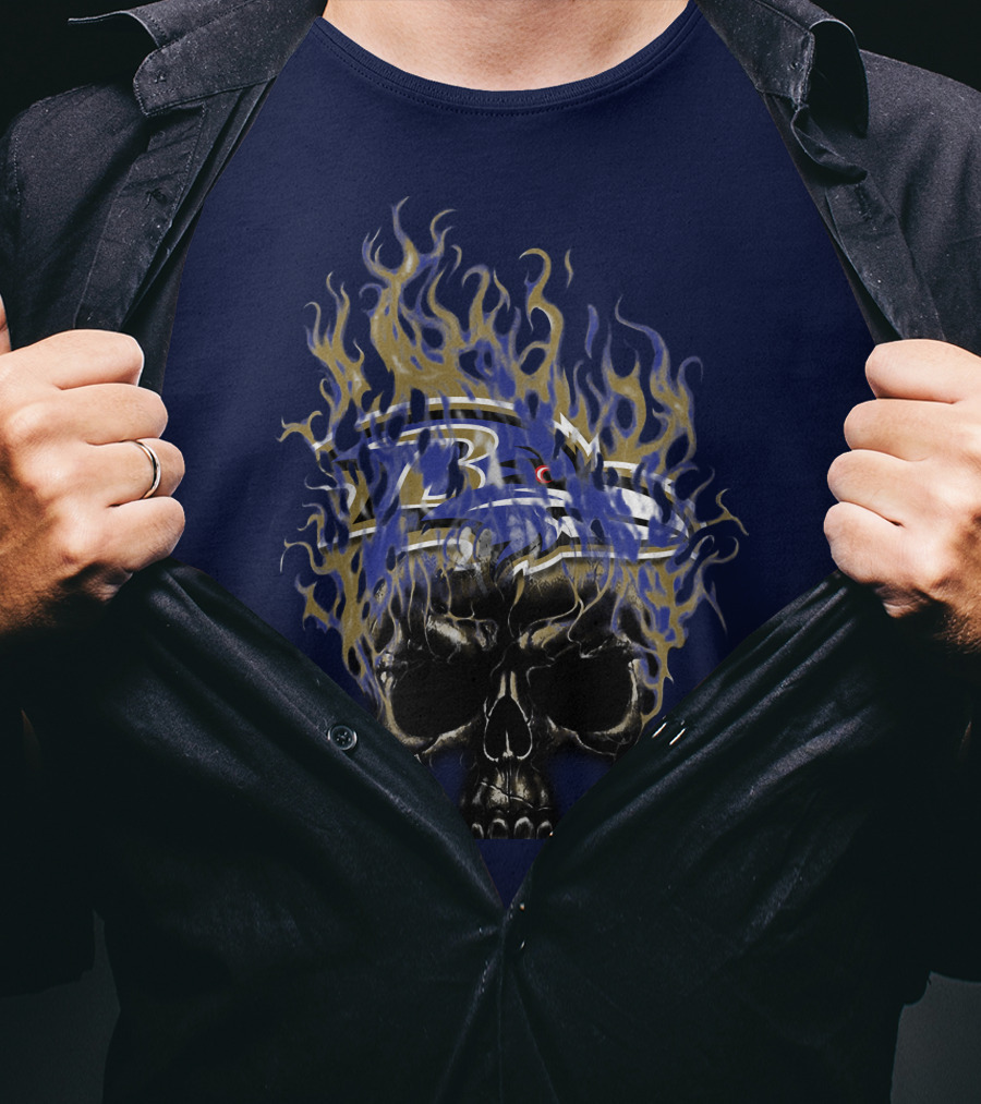 Baltimore Ravens Flaming Skull Logo T-Shirt