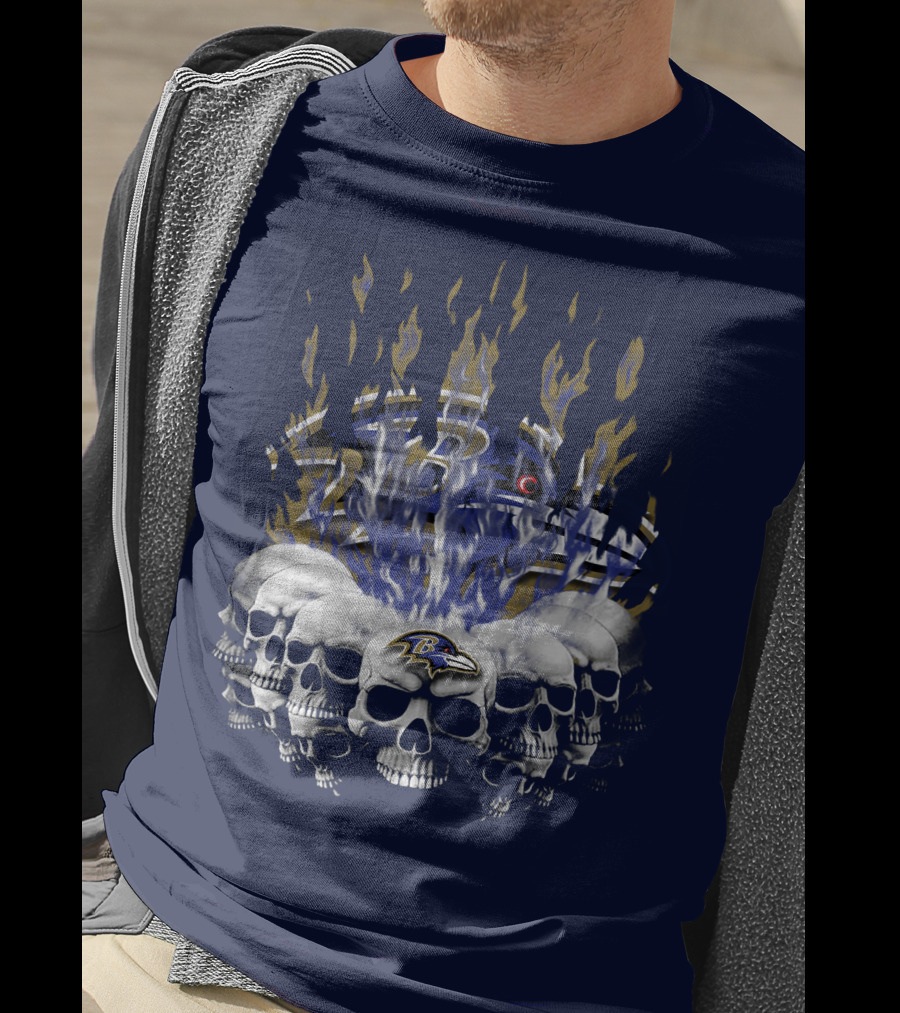 Baltimore Ravens Skull Flame Design With Team Logo T-Shirt