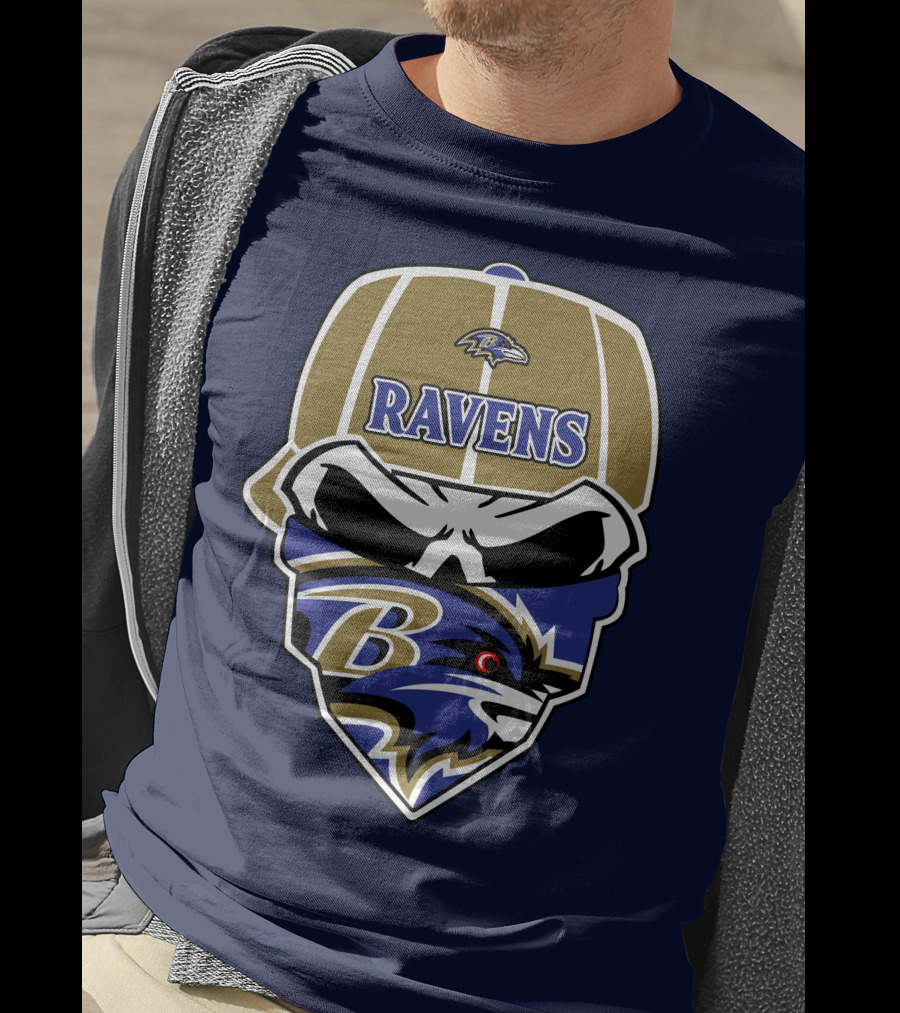 Baltimore Ravens Skull Bandana Cap T-Shirt