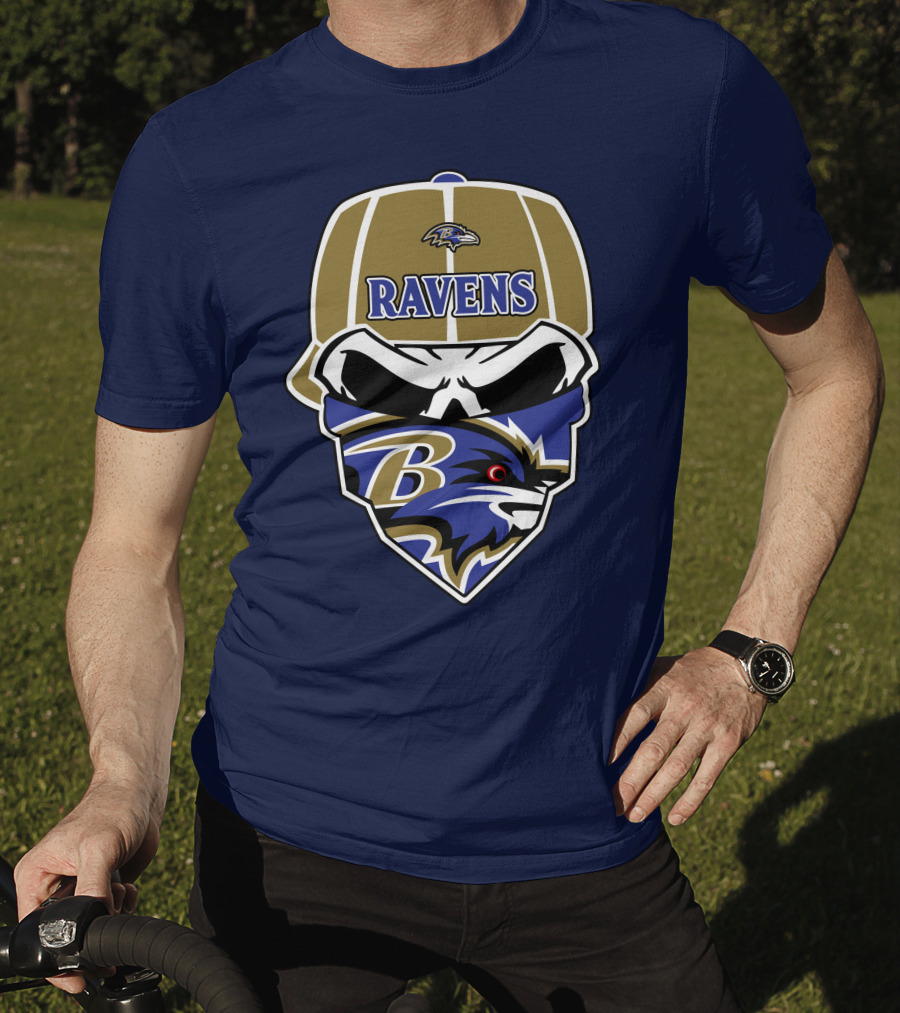 Baltimore Ravens Skull Bandana Cap T-Shirt