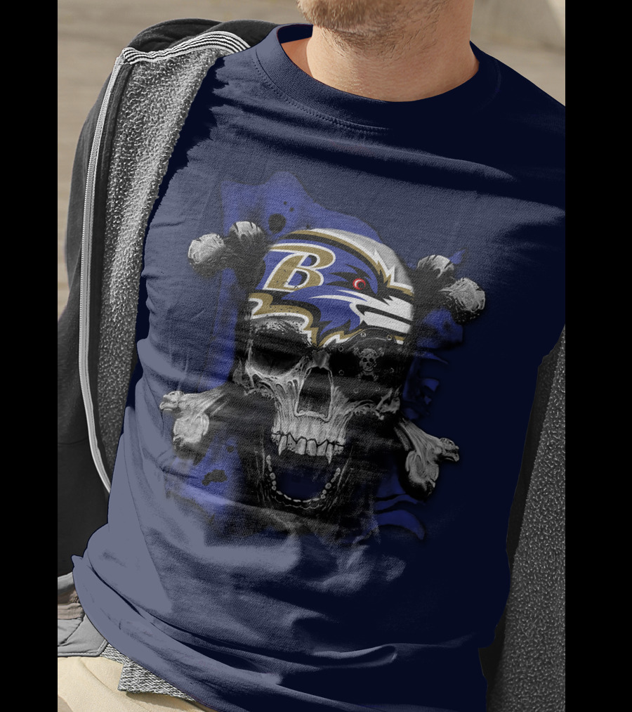 Baltimore Ravens Skull And Crossbones Logo Dark Theme T-Shirt