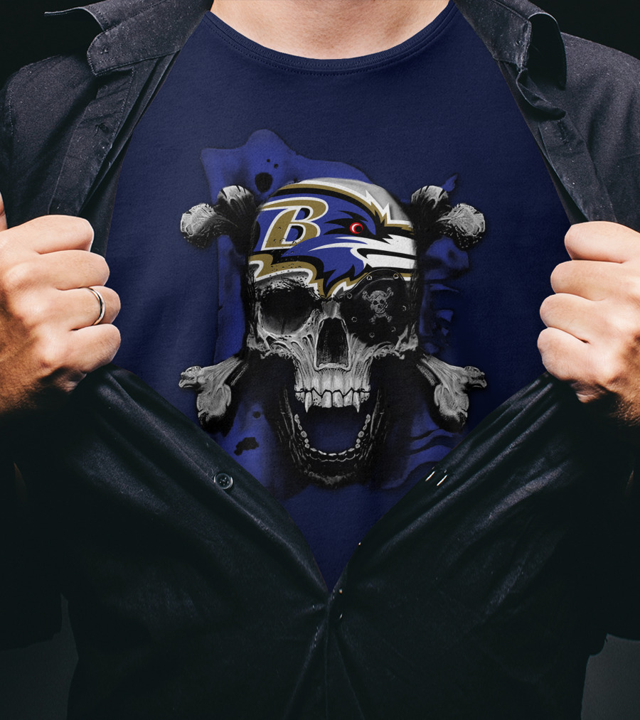 Baltimore Ravens Skull And Crossbones Logo Dark Theme T-Shirt