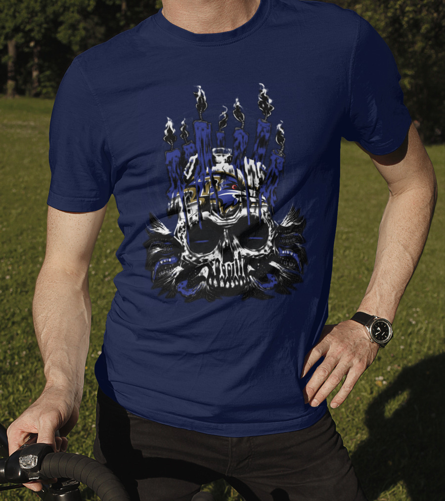 Baltimore Ravens Skull With Flames T-Shirt