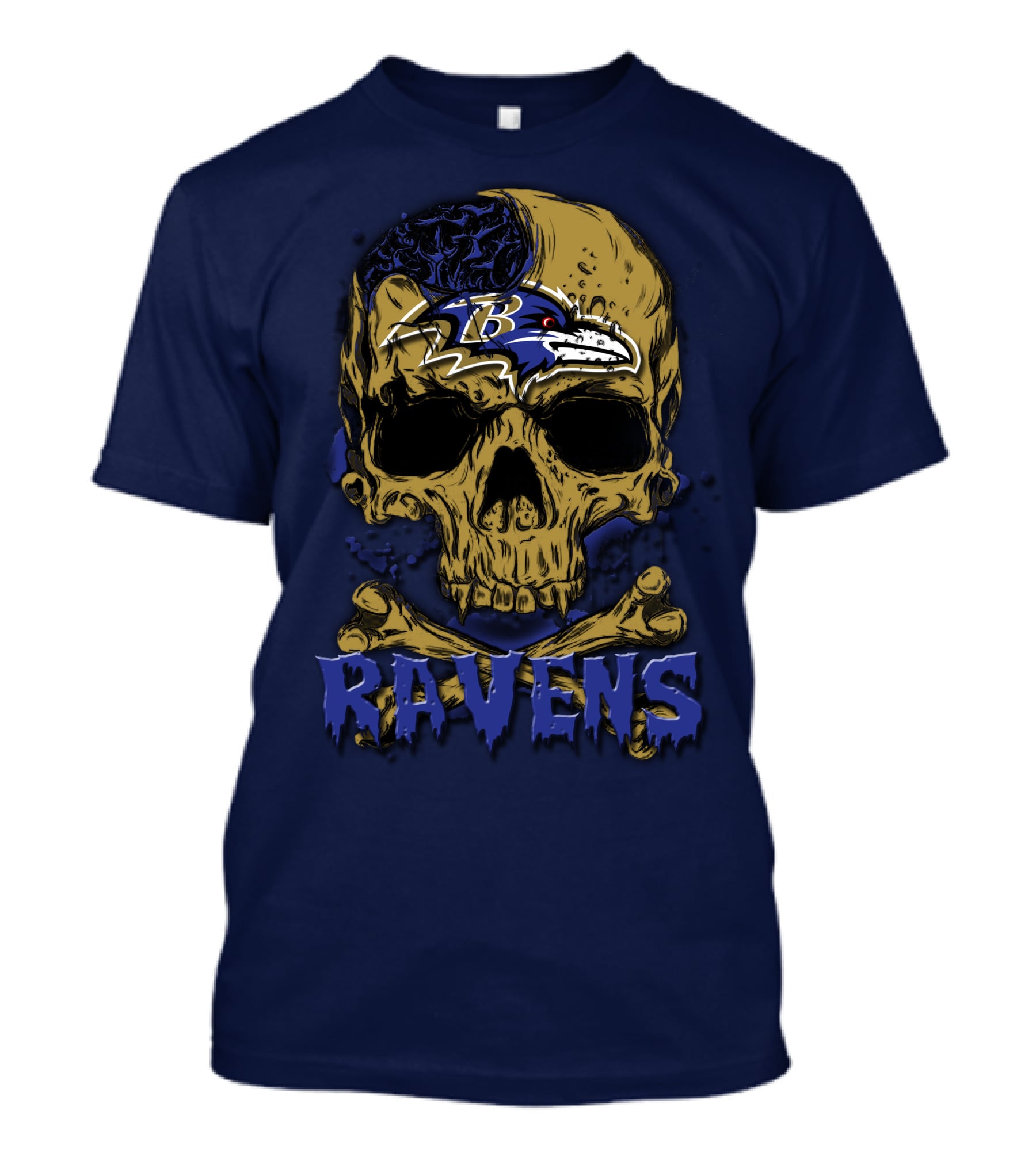 Baltimore Ravens Skull Artwork With Logo And Number T-Shirt