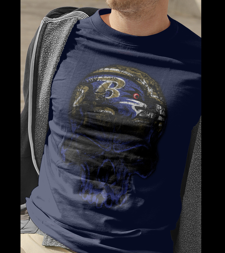Baltimore Ravens 71 Skull Logo Art T-Shirt