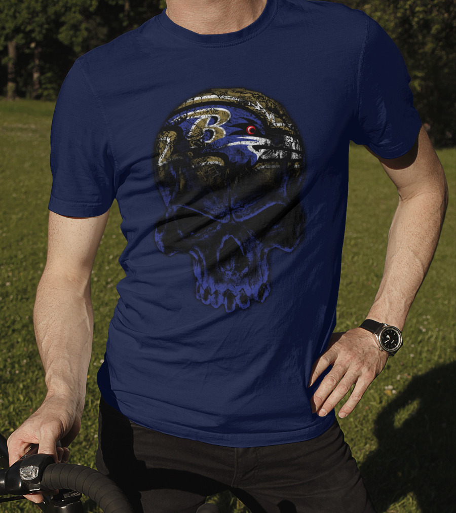 Baltimore Ravens 71 Skull Logo Art T-Shirt
