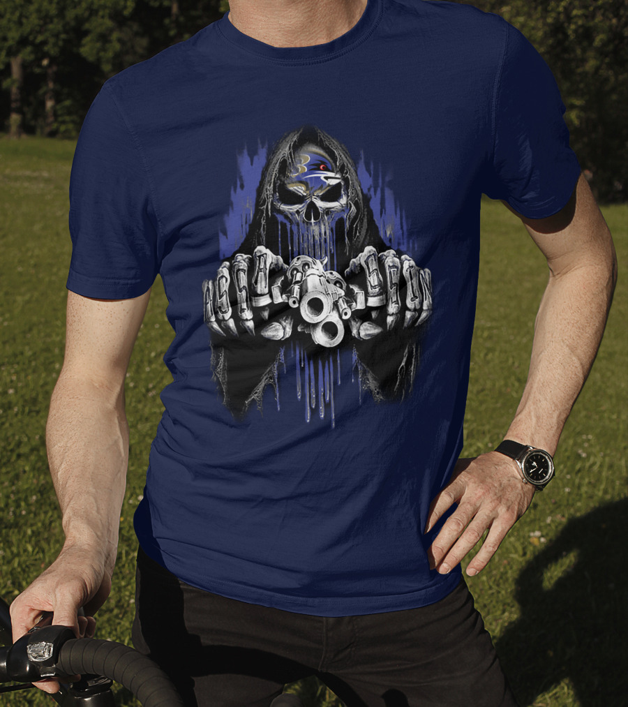 Baltimore Ravens Skull Reaper Gun Fists T-Shirt
