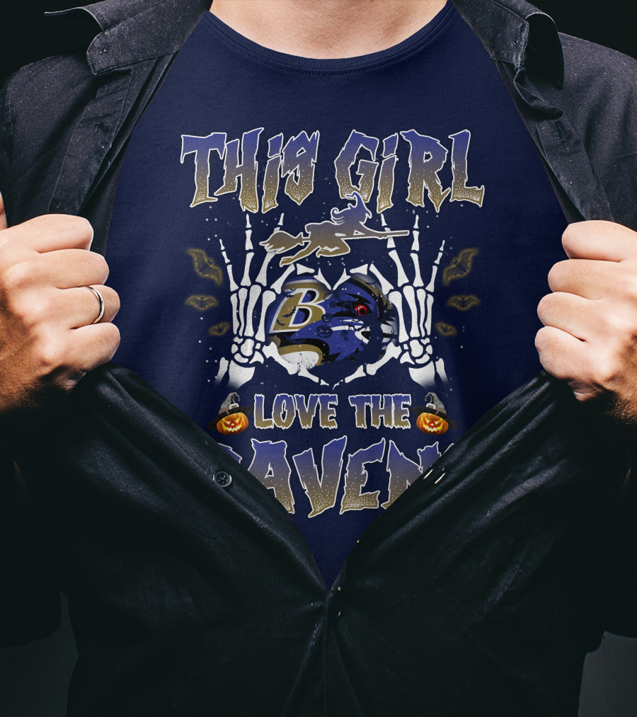 This Girl Loves The Baltimore Ravens 80 Halloween Skeleton Theme T-Shirt