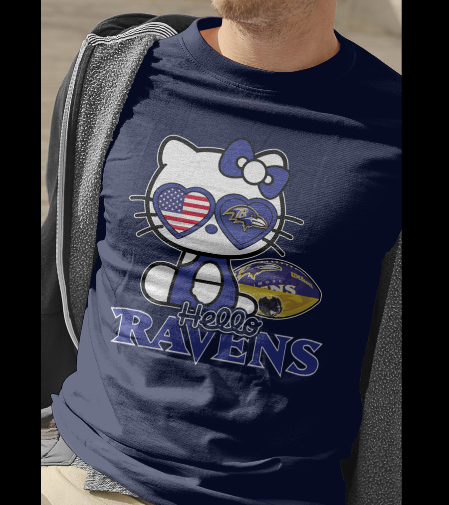 Hello Kitty Ravens Baltimore American Football Fan Cat Toy T-Shirt