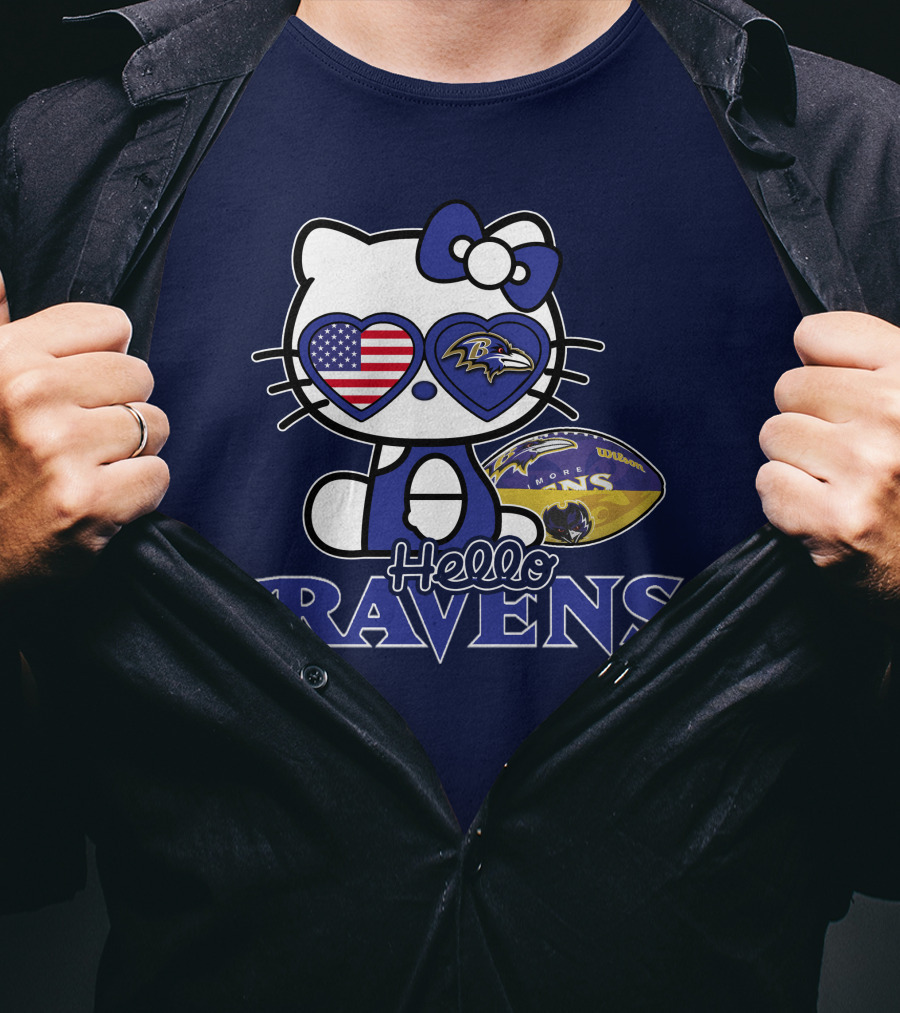 Hello Kitty Ravens Baltimore American Football Fan Cat Toy T-Shirt