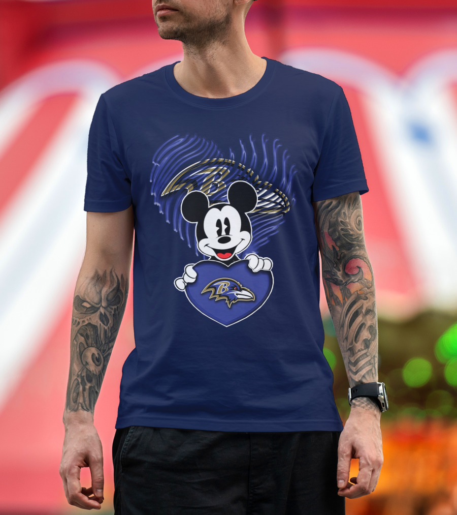 Mick Mouse Baltimore Ravens Heart Logo Fan T-Shirt