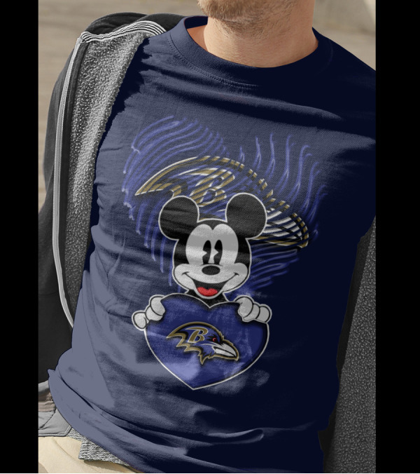 Mick Mouse Baltimore Ravens Heart Logo Fan T-Shirt
