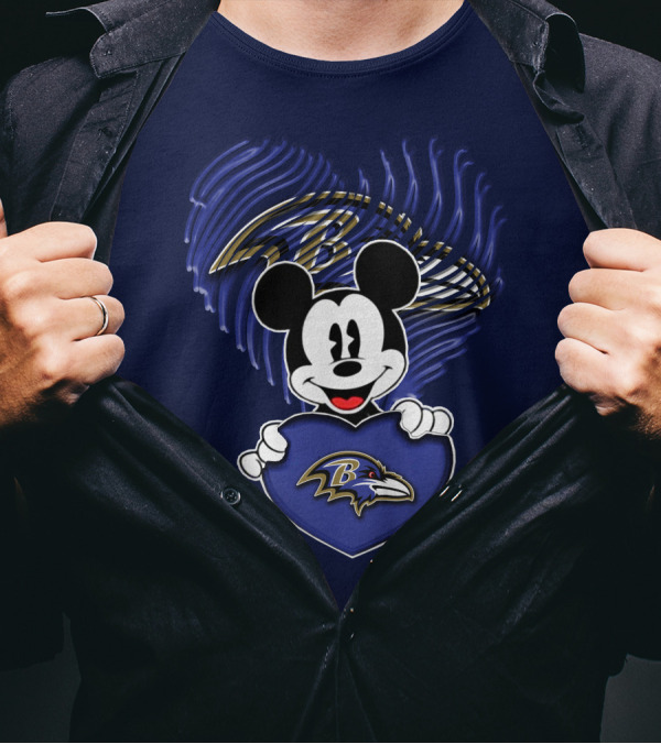 Mick Mouse Baltimore Ravens Heart Logo Fan T-Shirt