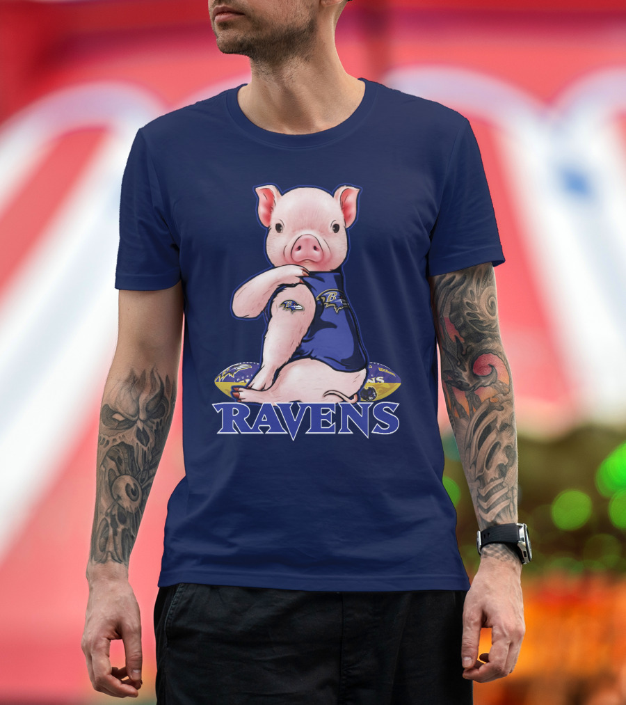 Baltimore Ravens Pig Mascot With Team Logo Jersey T-Shirt
