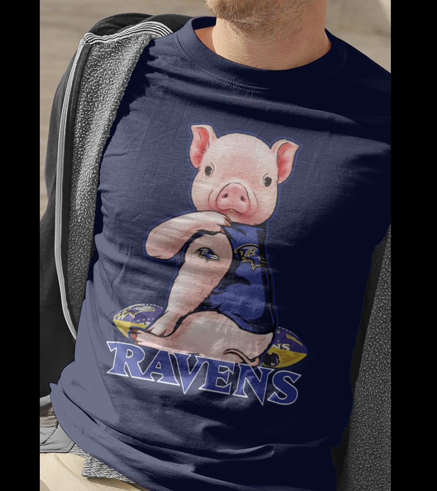 Baltimore Ravens Pig Mascot With Team Logo Jersey T-Shirt