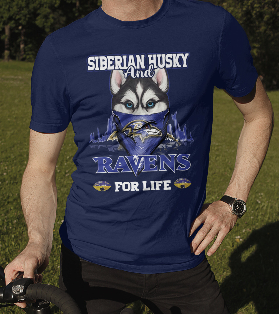 Siberian Husky And Ravens For Life Baltimore T-Shirt