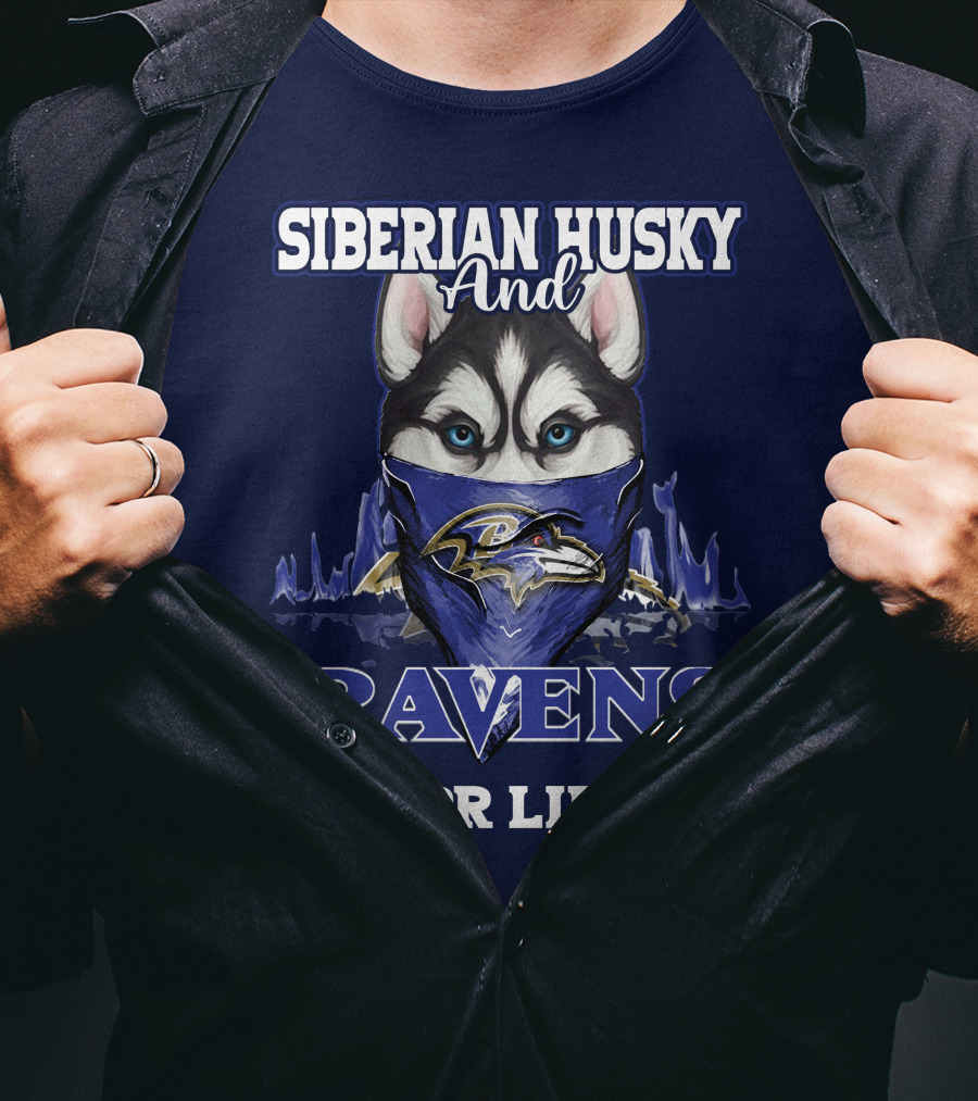 Siberian Husky And Ravens For Life Baltimore T-Shirt