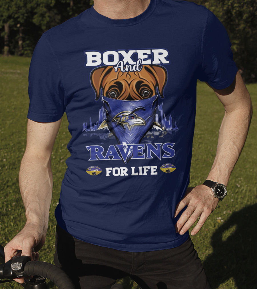 Boxer And Ravens For Life Baltimore Ravens T-Shirt