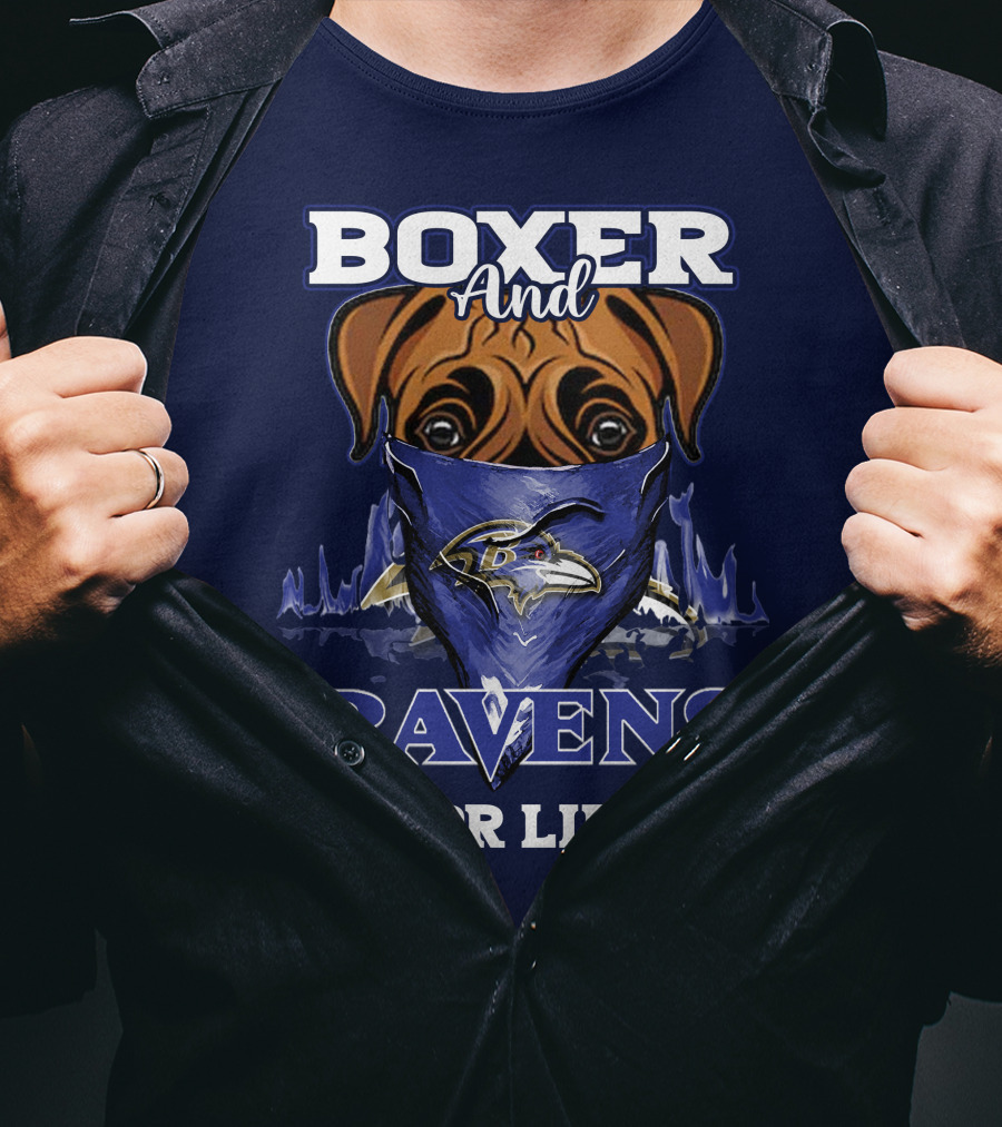 Boxer And Ravens For Life Baltimore Ravens T-Shirt