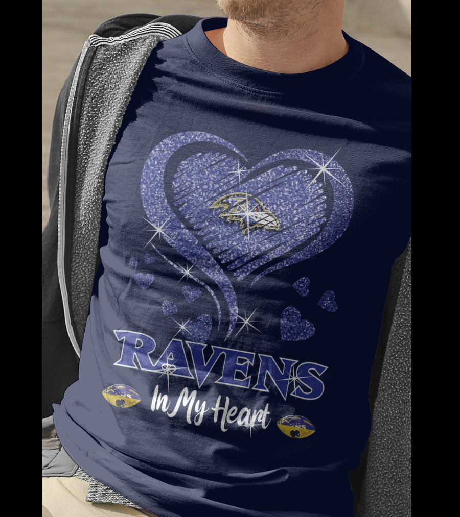 Ravens In My Heart Baltimore Ravens Sparkle Hearts T-Shirt