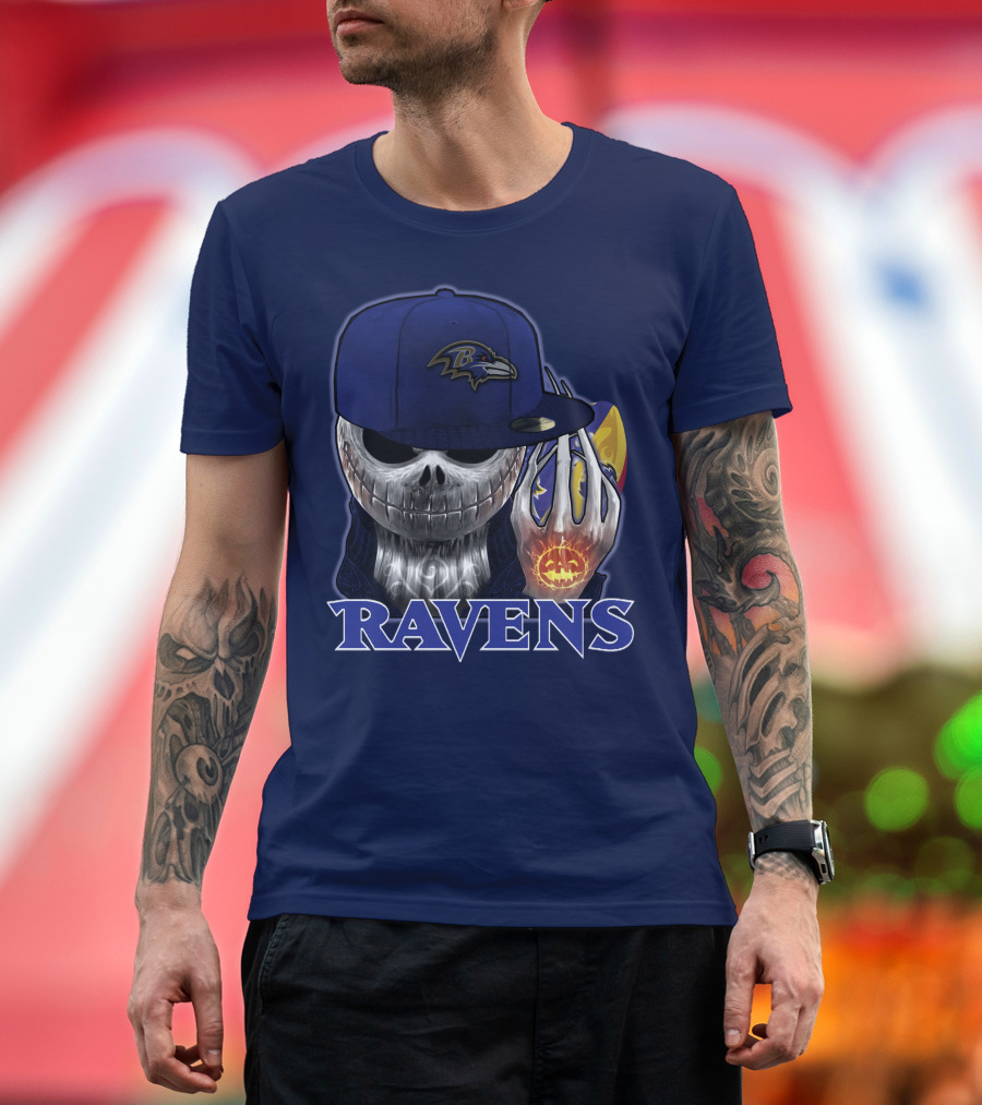 Jackskull Ravens Baltimore Football Logo And Pumpkin T-Shirt