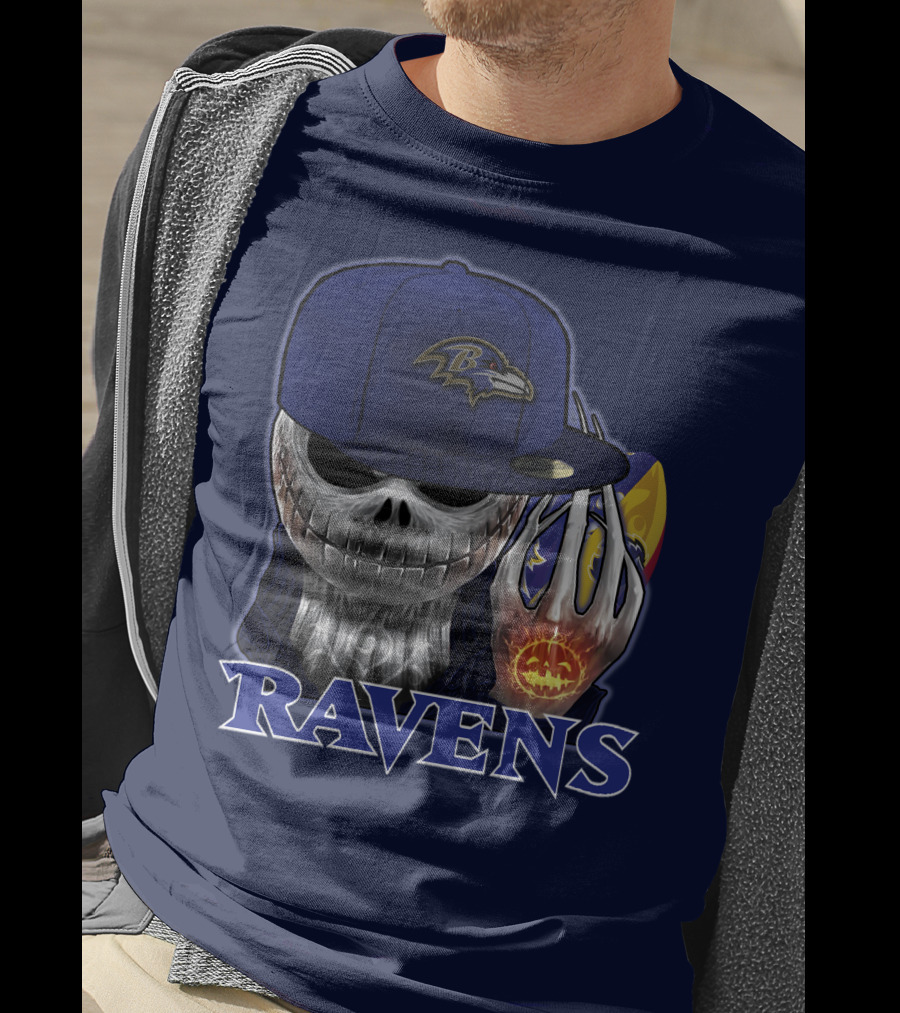 Jackskull Ravens Baltimore Football Logo And Pumpkin T-Shirt