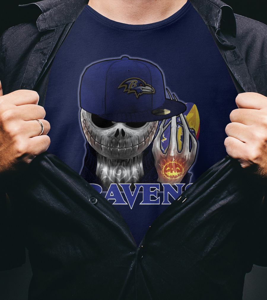 Jackskull Ravens Baltimore Football Logo And Pumpkin T-Shirt