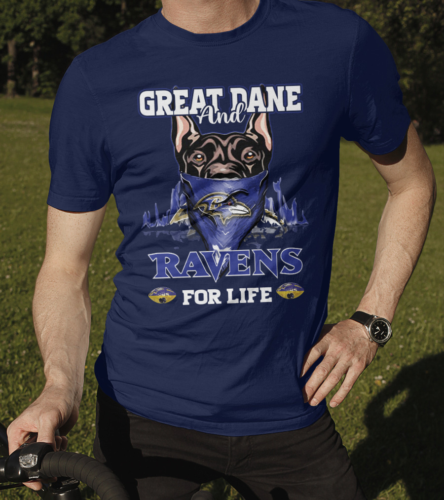 Great Dane And Ravens For Life Baltimore Ravens T-Shirt