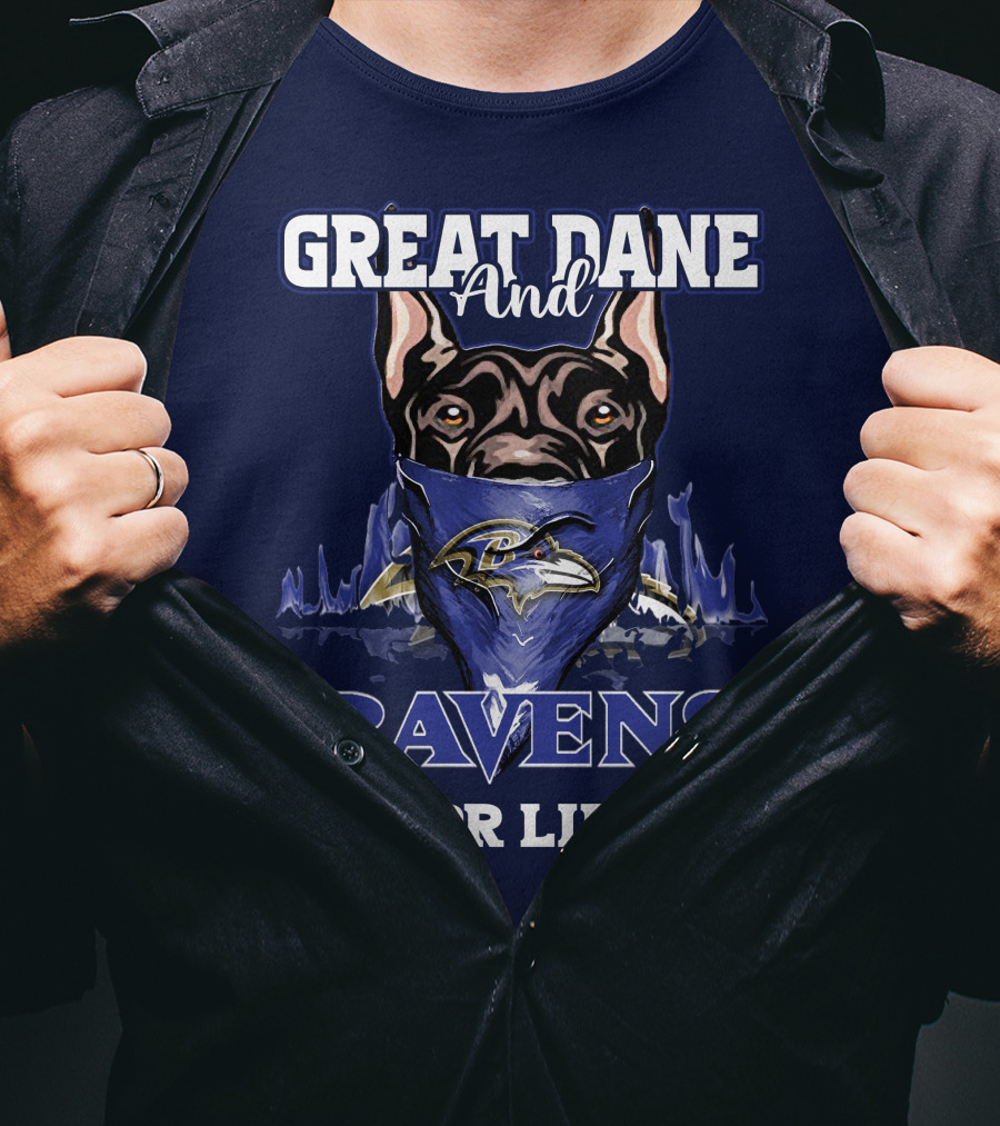Great Dane And Ravens For Life Baltimore Ravens T-Shirt