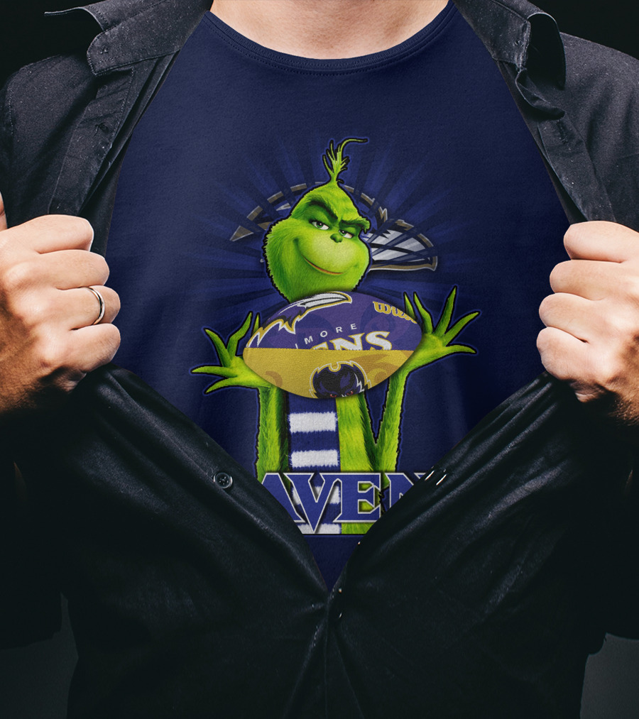 Grinch Holding Baltimore Ravens Football T-Shirt