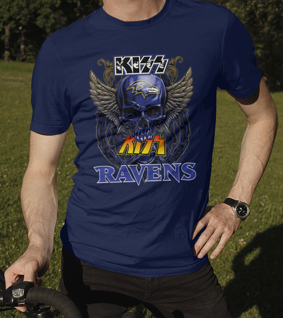 Kiss Ravens Baltimore Football Skull Wings T-Shirt