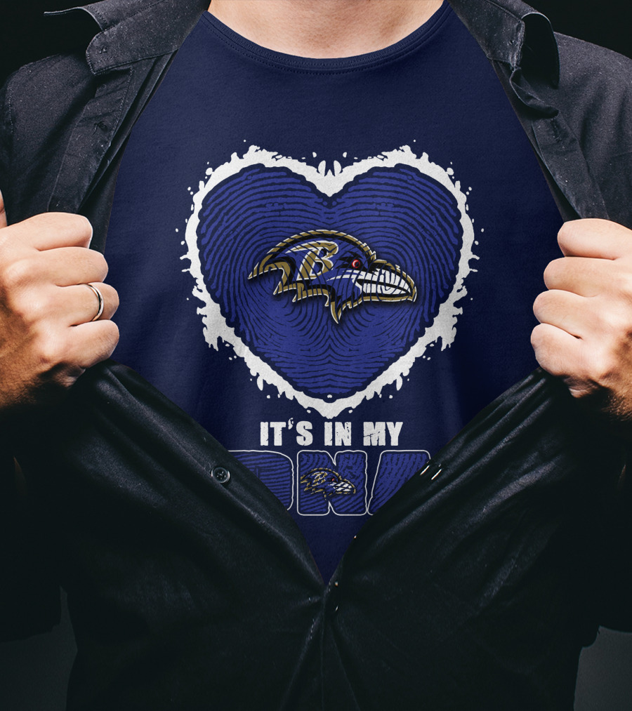 It's In My Dna Baltimore Ravens Heart Fingerprint T-Shirt