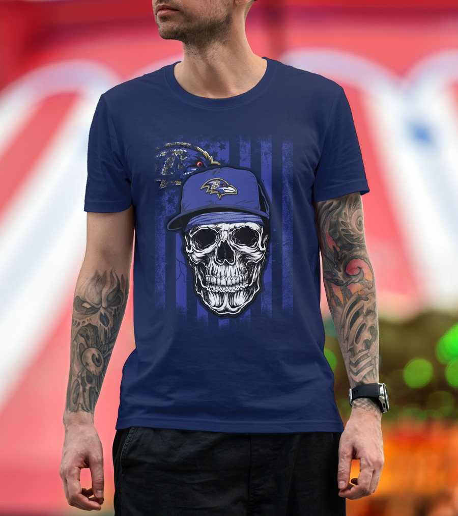 Skull V1 Baltimore Ravens Nfl Logo Cap T-Shirt