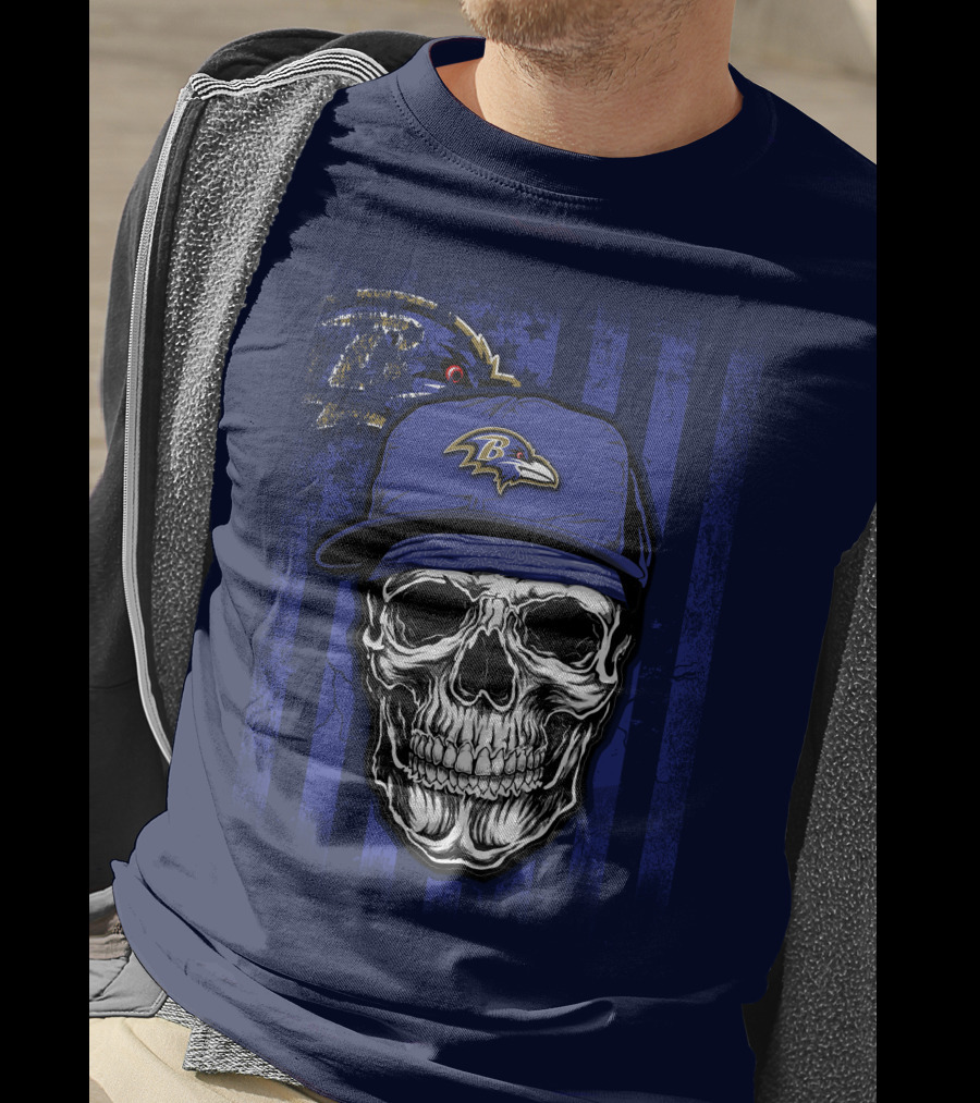 Skull V1 Baltimore Ravens Nfl Logo Cap T-Shirt